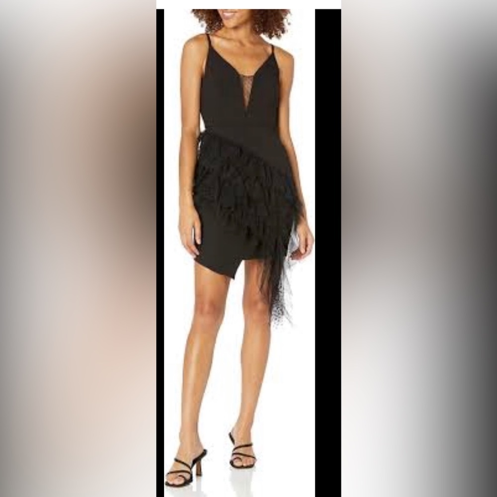 Bcbg maxazria  dress  evening  black  ruffle 4 mini excellent condition bcbg